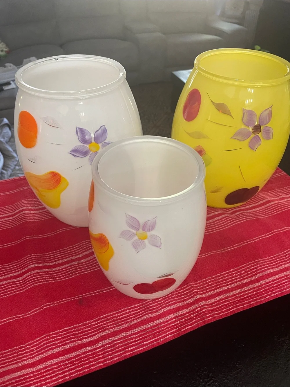 Bartlett Collin’s Hand-Painted Floral Glass Cookie Jars- White and Yellow Set 3